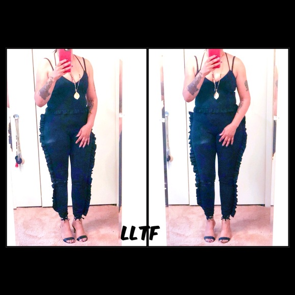 Two Piece Ruffle Set- BLACK - Picture 2 of 3